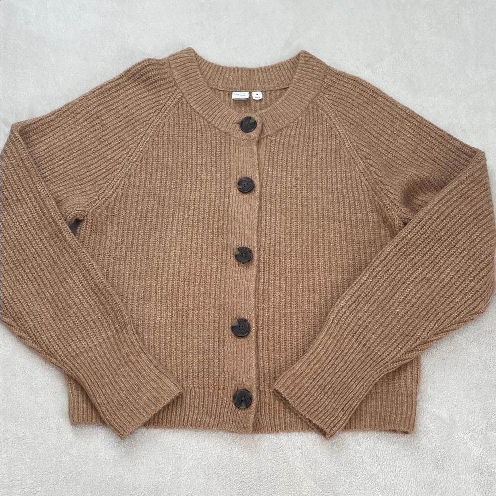 Tan Button-Up Women's Sweater Cardigan